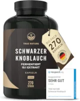 Produktbild von Bewertung TRUE NATURE Schwarzer Knoblauch Extrakt 270 Kapseln 750mg 1500mg pro Tag Polyphenole mit S-Allylcystein (SAC) fermentiert deutsche Produktion TRUE NATURE