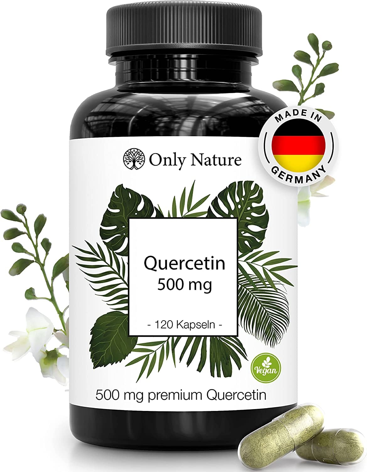 Produktbild von Bewertung Only Nature Quercetin Kapseln 500mg hochdosiert 120 laborgeprüfte Kapseln vegan ohne Zusätze in Deutschland produziert