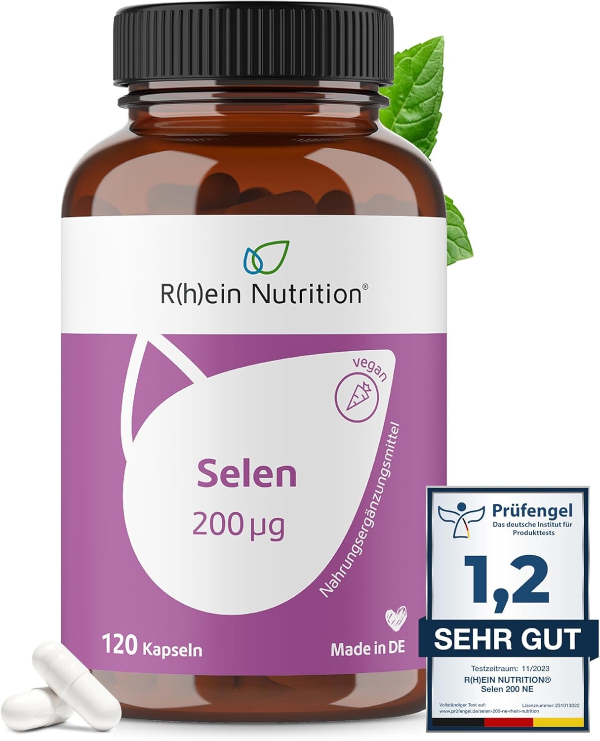 Produktbild von Bewertung R(h)ein Nutrition Selen Hochdosiert 200µg Selenit 120 Kapseln 4 Monate Vorrat Selenium Vegan Ohne Zusätze in Deutschland hergestellt Rhein Nutrition