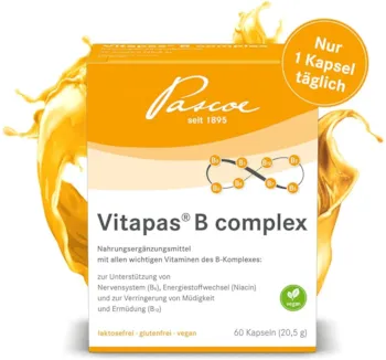 Pascoe Vitamin B: Pascoe Vitapas B complex: Vitamin- B- Komplex mit allen wichtigen B-Vitaminen (B1, B2, B3, B5, B6, B12) und Folsäure - Energie & starke Nerven - vegan, laktose- & glutenfrei - 60 Kapseln