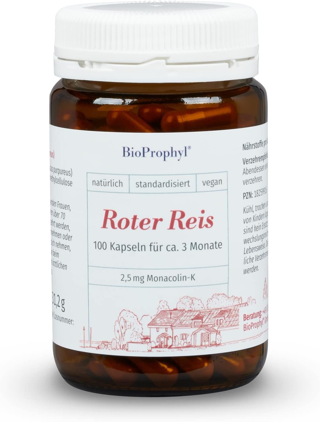 Produktbild von Bewertung BioProphyl Roter Reis 2,5 mg Monacolin-K aus Monascus Purpureus frei von Citrinin 100 pflanzliche Kapseln für drei Monate