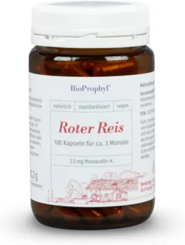 Produktbild von Bewertung BioProphyl Roter Reis 2,5 mg Monacolin-K aus Monascus Purpureus frei von Citrinin 100 pflanzliche Kapseln für drei Monate