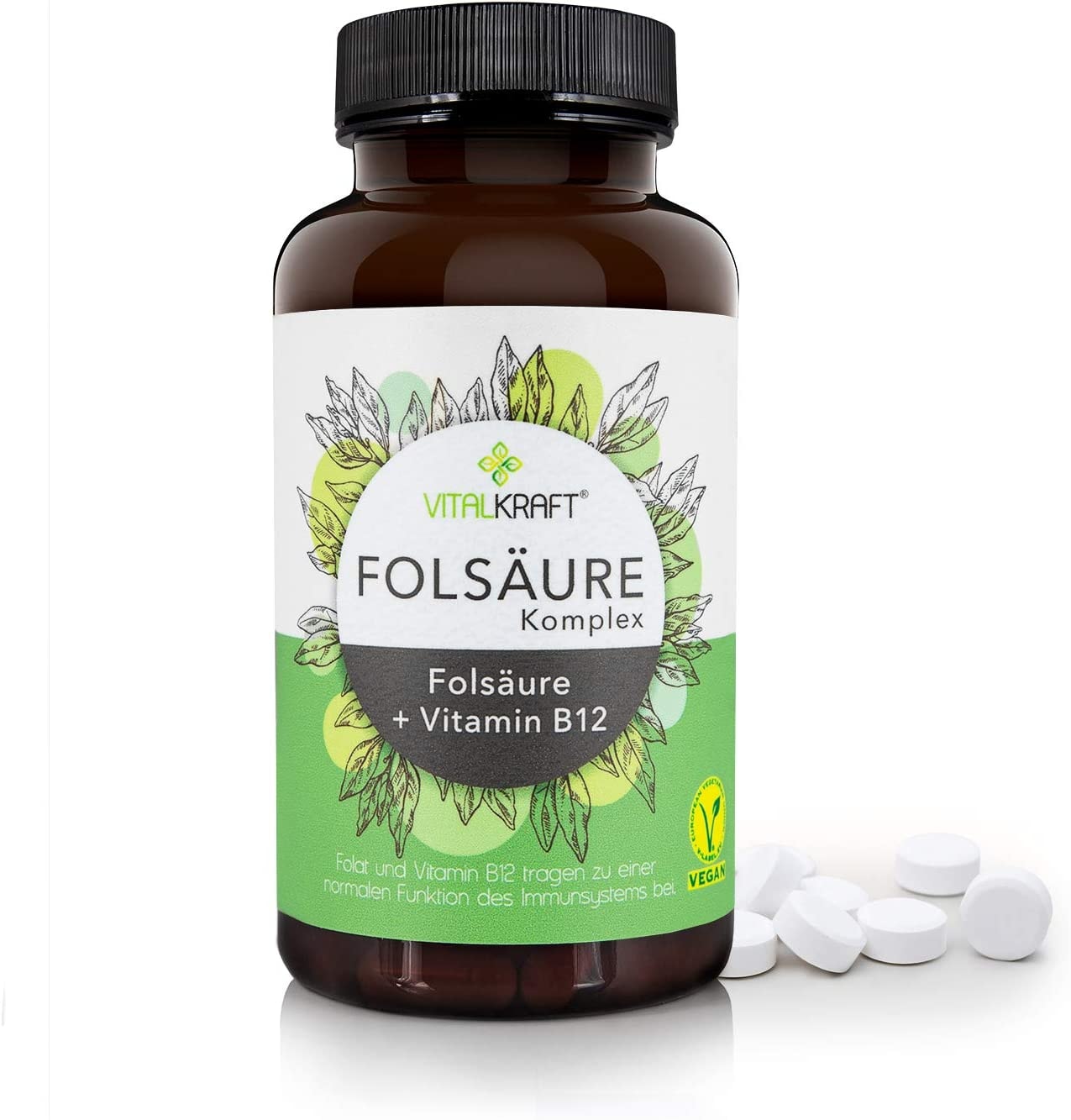 Produktbild von Bewertung VITALKRAFT Folsäure-Komplex 280 hochdosierte Tabletten mit Folsäure und Vitamin B12 Vegan, laktose- und glutenfrei, speziell für Schwangerschaft und Stillzeit