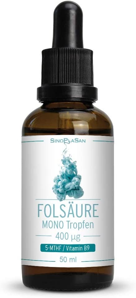 Produktbild von Bewertung Sinoplasan Folsäure Vitamin B9 MONO Tropfen 400µg (5-MTHF, L-Methylfolat, Quatrefolic) 50ml hochdosiert vegan SinoPlaSan