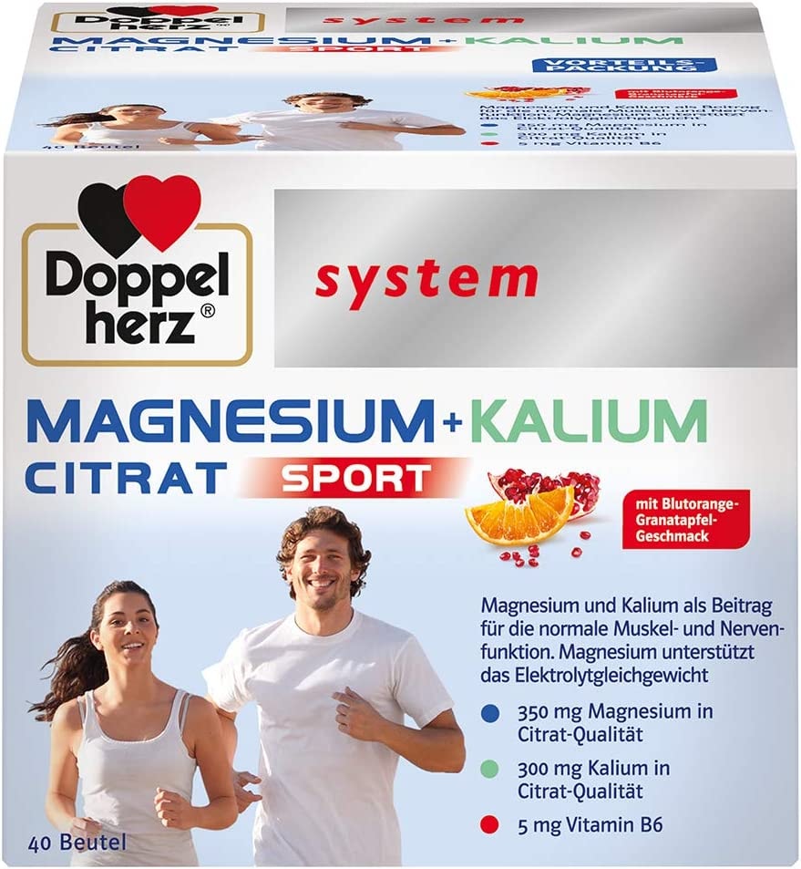 Produktbild von Doppelherz system MAGNESIUM + KALIUM CITRAT – Magnesium + Kalium als Beitrag für die normale Funktion der Muskeln und des Nervensystems – 40 Portionsbeutel
