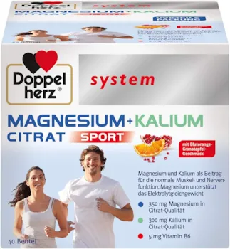 Produktbild von Doppelherz system MAGNESIUM + KALIUM CITRAT – Magnesium + Kalium als Beitrag für die normale Funktion der Muskeln und des Nervensystems – 40 Portionsbeutel