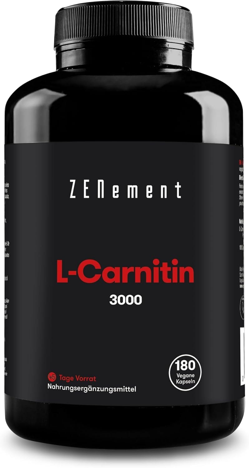 Produktbild von Bewertung Zenement L-Carnitin hochdosiert 180 Kapseln 3000 mg pro Tagesportion Premium 100% L Carnitin Tartrat Laborgeprüft vegan ohne Zusätze