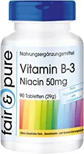 Fair & Pure Vitamin B3 Tabletten Niacin 50mg als Nicotinamid flush-free vegan ohne Magnesiumstearat 90 Niacin-Tabletten