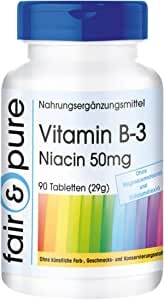 Produktbild von Fair & Pure Vitamin B3 Tabletten Niacin 50mg als Nicotinamid flush-free vegan ohne Magnesiumstearat 90 Niacin-Tabletten