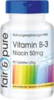 Produktbild von Fair & Pure Vitamin B3 Tabletten Niacin 50mg als Nicotinamid flush-free vegan ohne Magnesiumstearat 90 Niacin-Tabletten