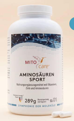 Produktbild von Bewertung MITOcare Aminosäuren Sport Kapseln Vitamine Zink Folat Sport Eiweißsynthese Energiestoffwechsel Blutbildung Muskeln Haut Haare Nägel Art.-Nr. 1001034
