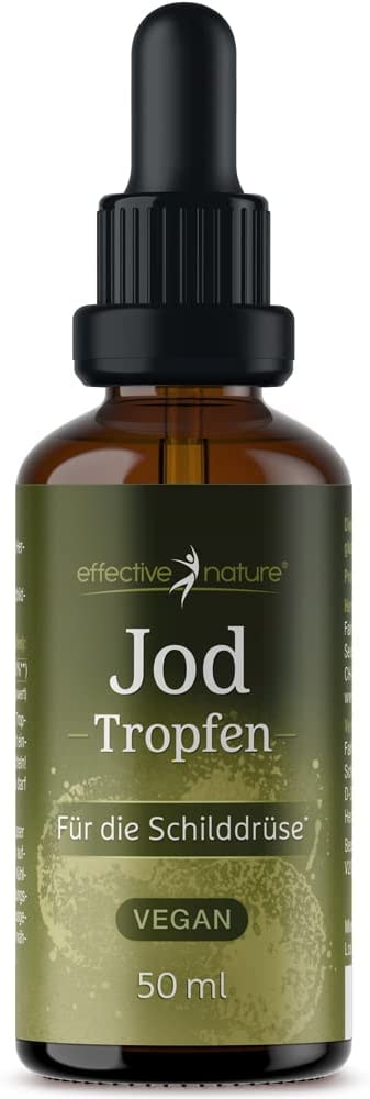 Produktbild von effective nature  Jod Tropfen Hochdosiert 50ml 150 µg pro Tagesdosis (100%) Ohne Zusatzstoffe Ohne Alkohol Vegan