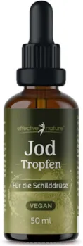 Produktbild von effective nature Jod Tropfen Hochdosiert 50ml 150 µg pro Tagesdosis (100%) Ohne Zusatzstoffe Ohne Alkohol Vegan