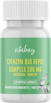 Vitabay Coenzym Q10 Ubichinon Depot Komplex 200 mg | 120 vegane hochdosierte Kapseln | Bioverfügbar & ohne Konservierungsstoffe | Laborgeprüft & hergestellt aus hochwertigen Rohstoffen
