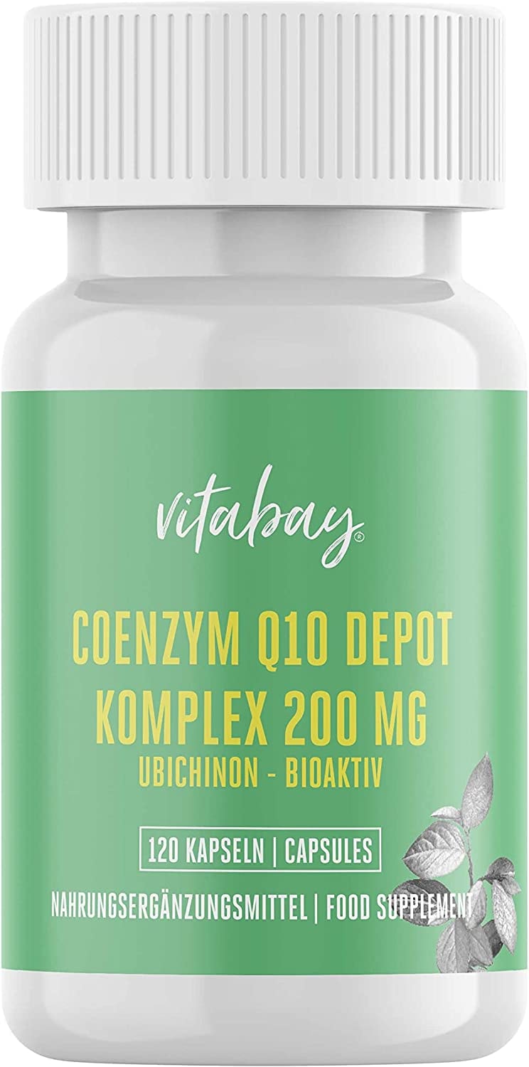 Produktbild von Vitabay Coenzym Q10 Ubichinon Depot Komplex 200 mg | 120 vegane hochdosierte Kapseln | Bioverfügbar & ohne Konservierungsstoffe | Laborgeprüft & hergestellt aus hochwertigen Rohstoffen