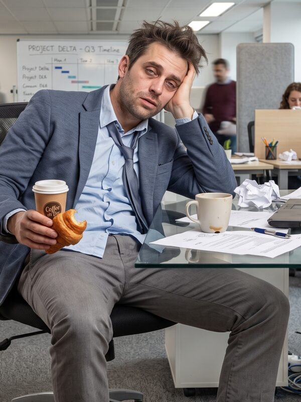 Ersch&ouml;pfter Mann am Schreibtisch im B&uuml;ro